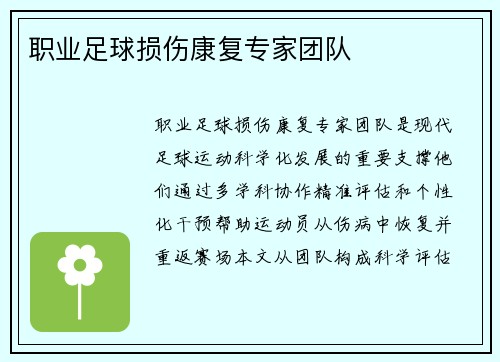 职业足球损伤康复专家团队